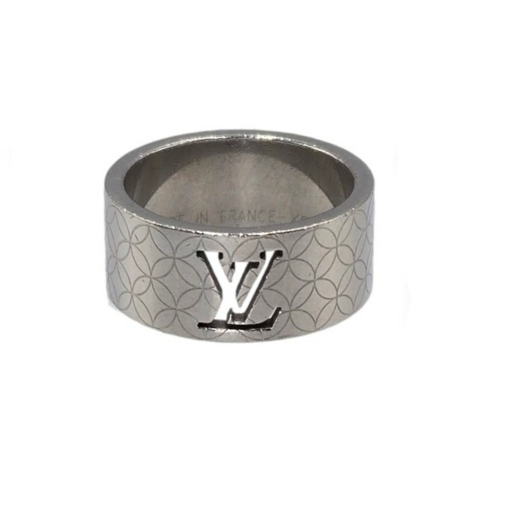 Louis Vuitton Nanogram Monogram Ring Silver Tone LV Logo Band Size 7 EU 54